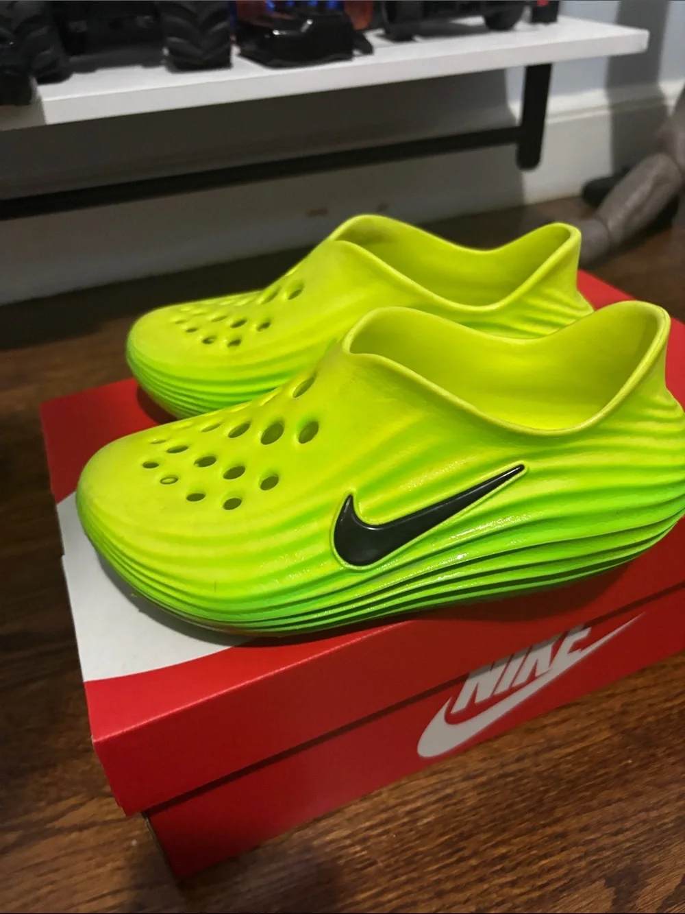 Nike Kids Neon Yellow Slip-On Water Shoes with Black Swoosh